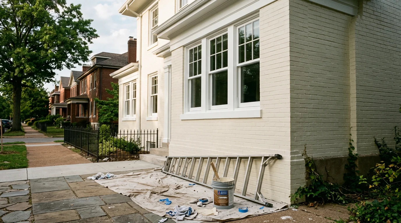 Professional painter applying interior paint in St. Louis home