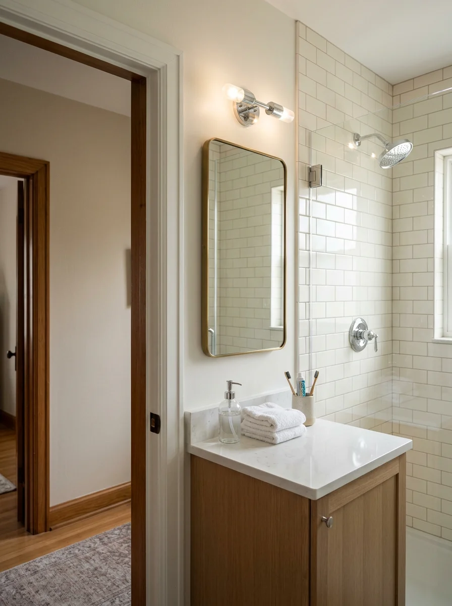 Newly finished bathroom renovation in Maryland Heights featuring updated fixtures and tile work