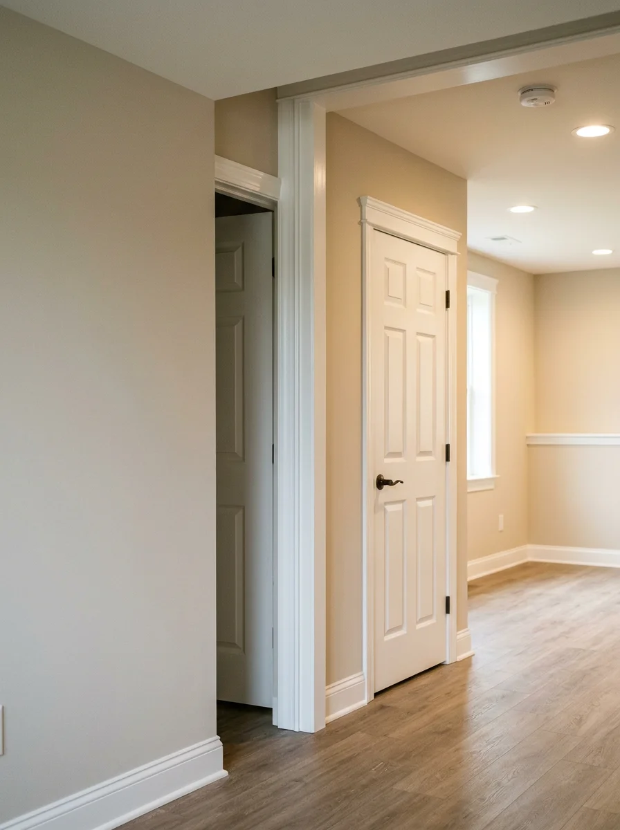 Finished basement with trim carpentry and interior painting in South County residence