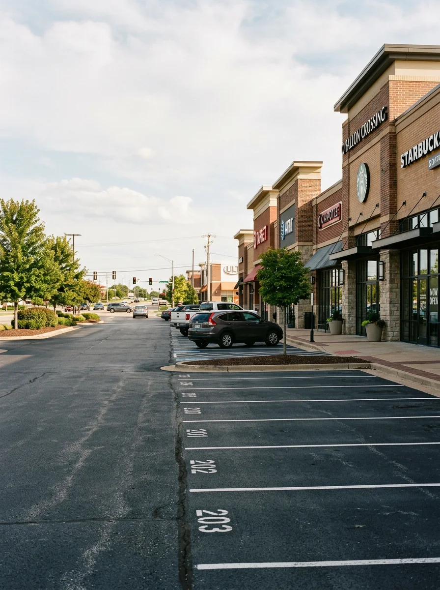 O'Fallon commercial corridor with retail centers and business developments along main thoroughfare